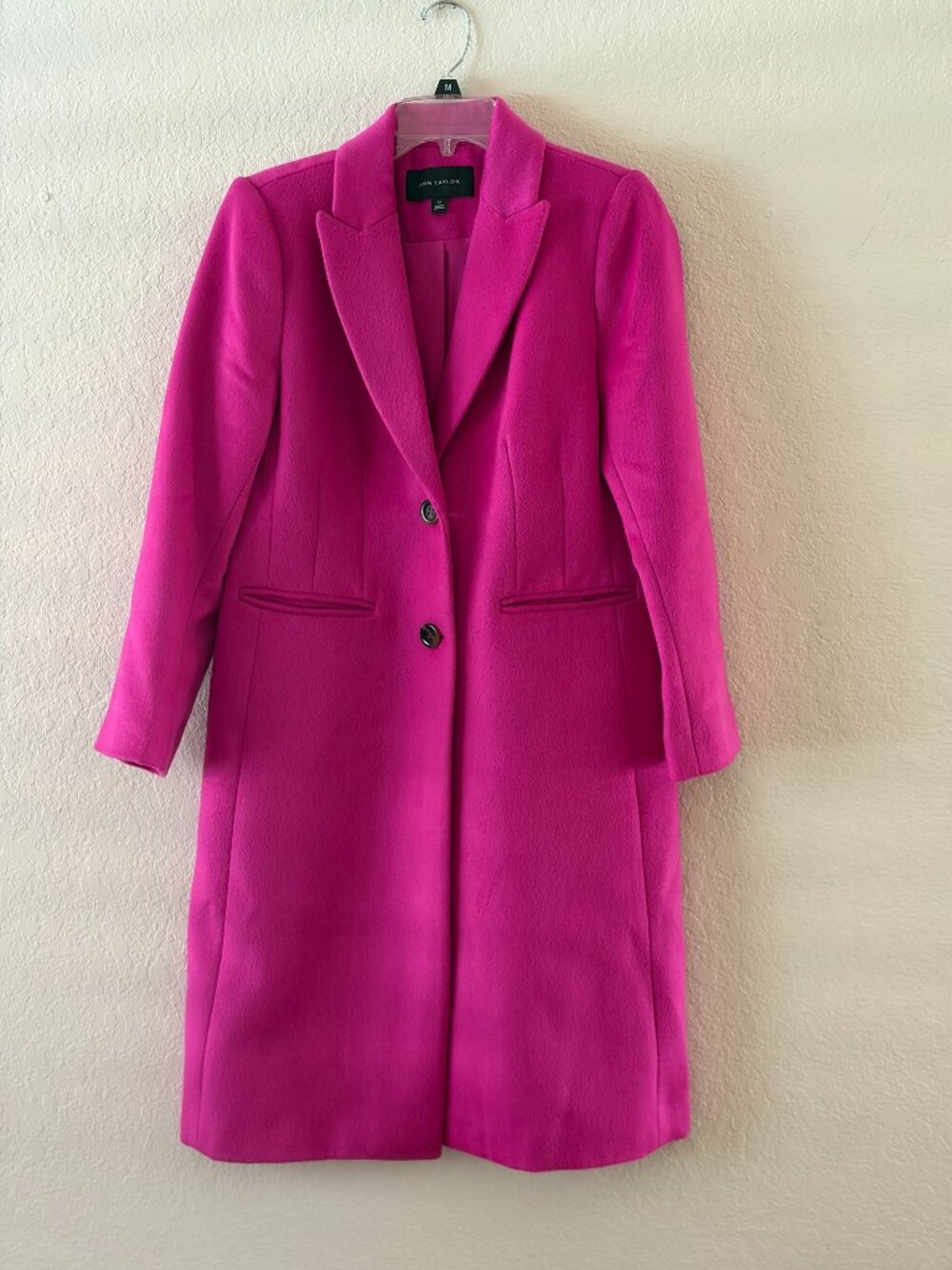 Ann Taylor Fuchsia Long Wool Blend Single-Breasted Coat
